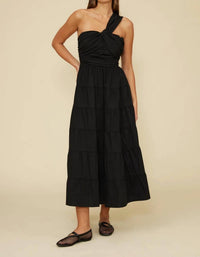 LUCY PARIS Christy Poplin One Shoulder Dress in black - women's dress