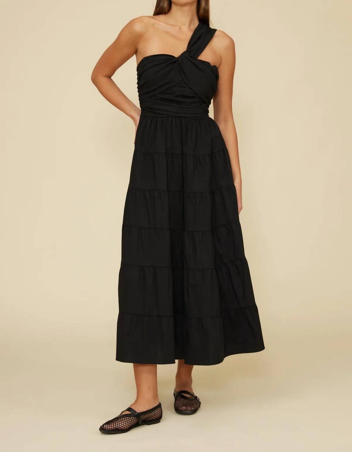 LUCY PARIS Christy Poplin One Shoulder Dress in black - women's dress