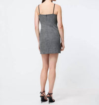 FRENCH CONNECTION Owen Plaid Satin Peekaboo Dress in charcoal blk - women's dress - view 5