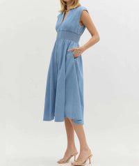 Entro - Denim Sleeveless Zip Front Midi Dress