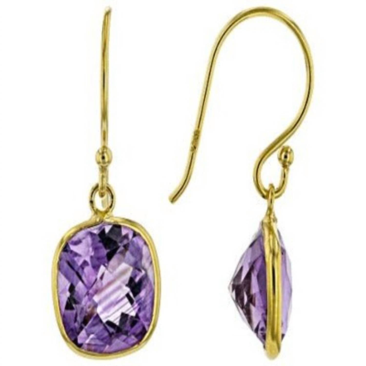 Jewelit - Women's Amethyst Cushion Cut 18k Gold Over Dangle Earrings