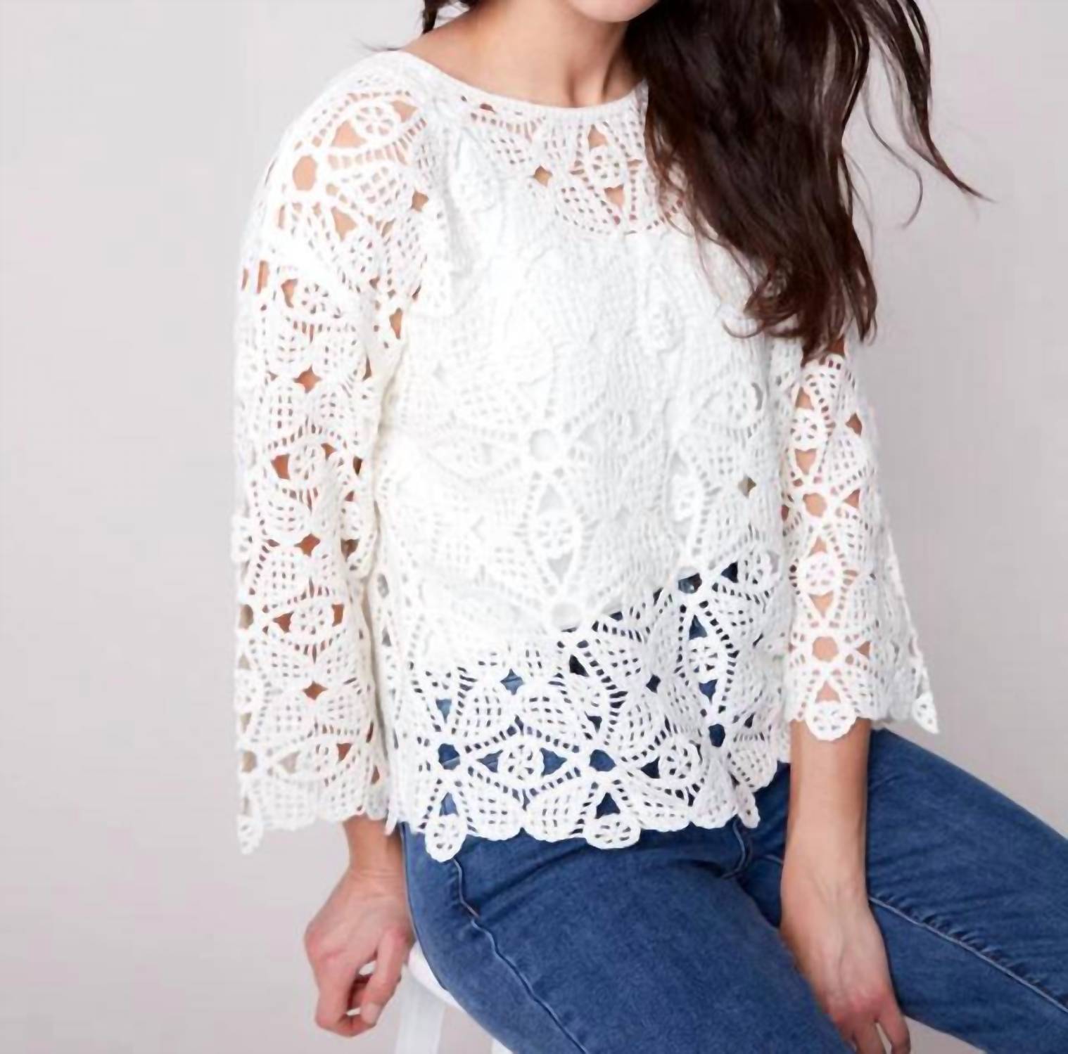Charlie B - Crochet Long Sleeve Boatneck Top
