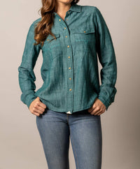 Kimes Ranch Lacy Button Down Shirt in dark teal - women's long sleeve top