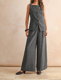 Miou Muse - Herringbone Square Neck Button Front Vest