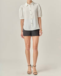 English Factory - Jewel Button Puff Sleeve Top