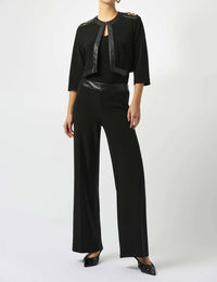 Joseph Ribkoff Silky Knit & Leatherette Cropped Jacket in black - women's jacket - alternate view