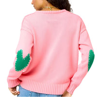 KERRI ROSENTHAL Frenchy Cotton Sweater in carnation pink - women's sweater - detail view