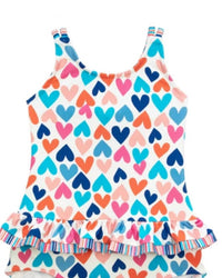 Florence Eiseman Kid's Heart Print Skirted Swimsuit in white multi - kids' item - detail view