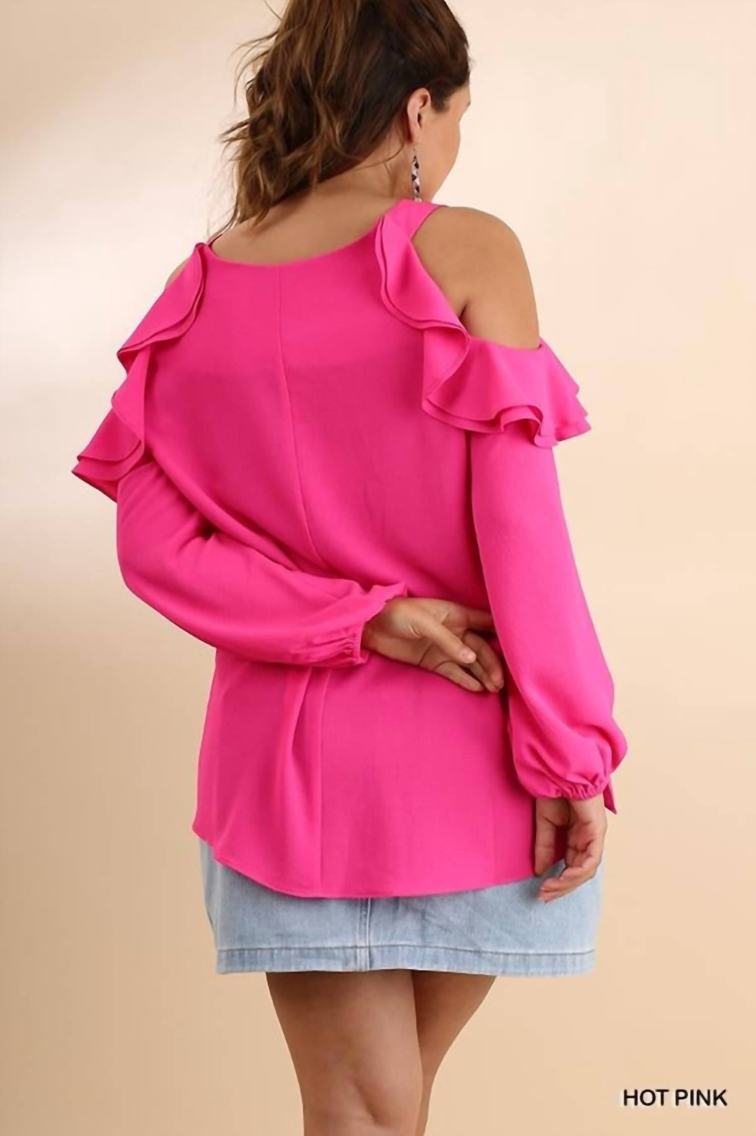 Umgee - Ruffle Open Shoulder Blouse - Plus