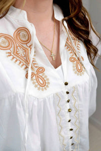 Blue B - Women's Boho Embroidered Peasant Blouse