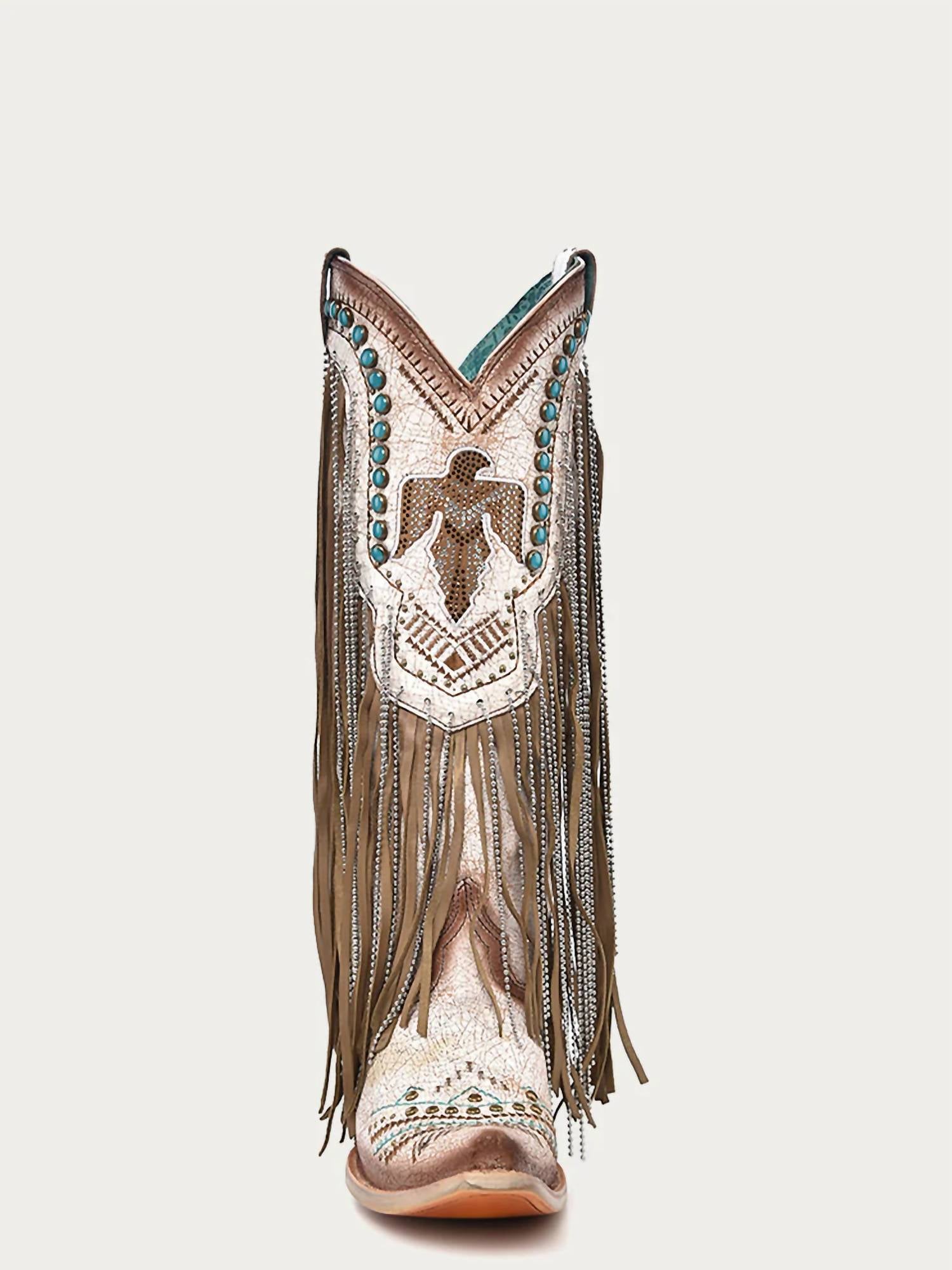 Corral - Women's Embroidered Eagle With Lamb And Crystal Fringe Cowboy Boot
