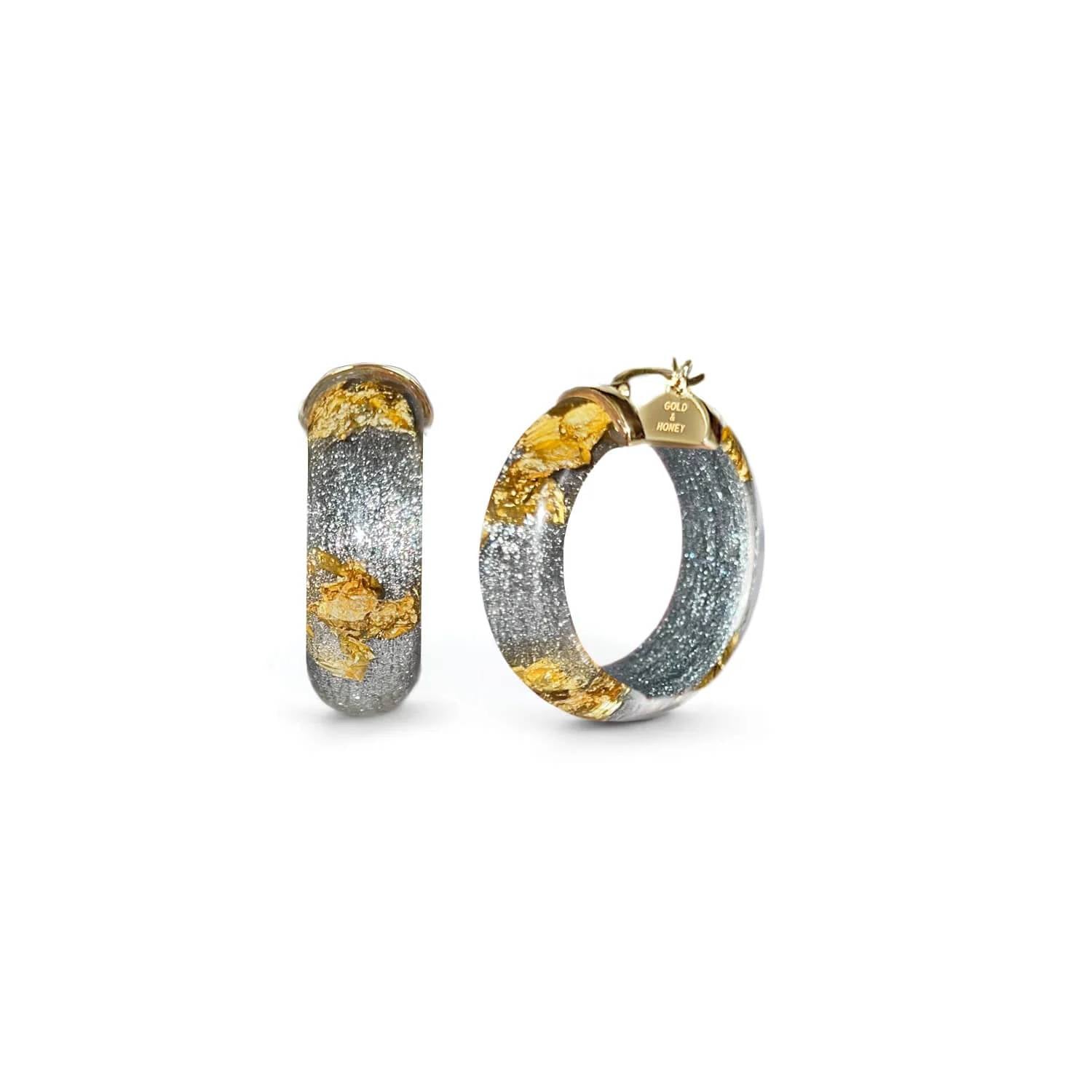 Gold & Honey - Mini Leaf Lucite Hoop Earrings