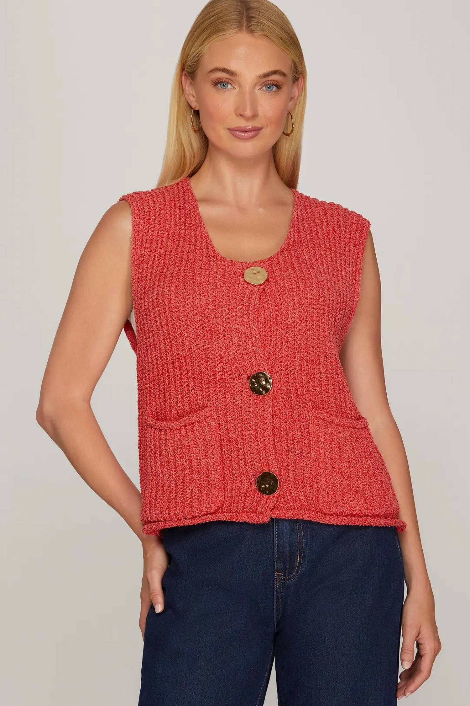 She + Sky - Sleeveless Crochet Sweater Vest