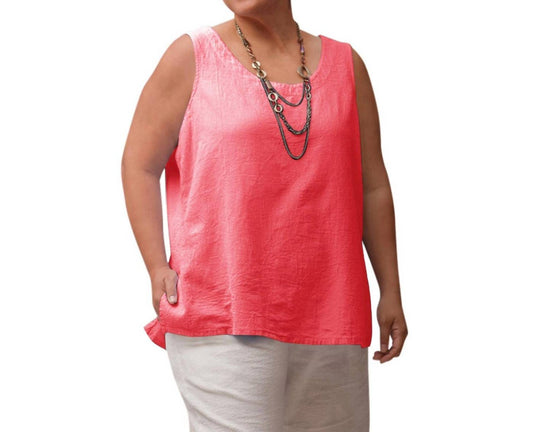On The Plus Side - Crinkle Cotton Sleeveless Top - Plus
