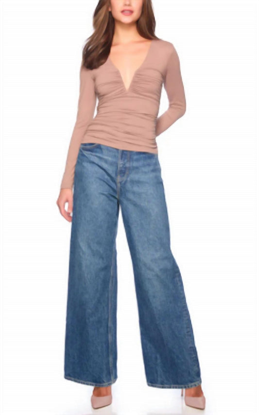 Susana Monaco - V-Neck Gathered Long Sleeve Top