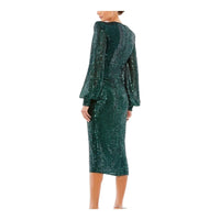 Mac Duggal - Sequin Mesh Plunge Midi Dress