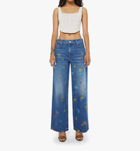 Mother Lil Rerun Zip Sneak Jeans in field of flowers - women's jeans - detail view