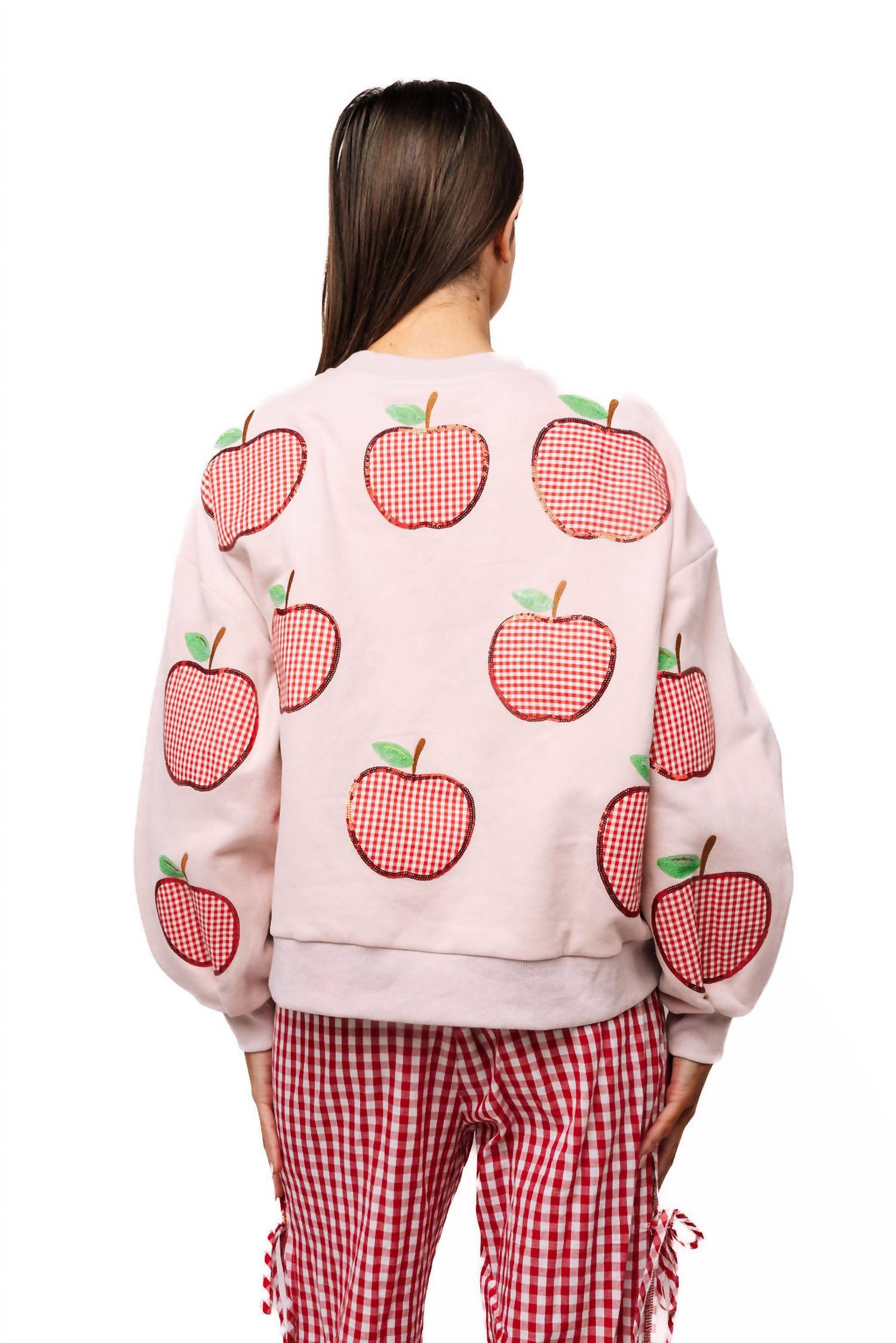 Queen Of Sparkles - Gingham Apple Long Sleeve Sweatshirt
