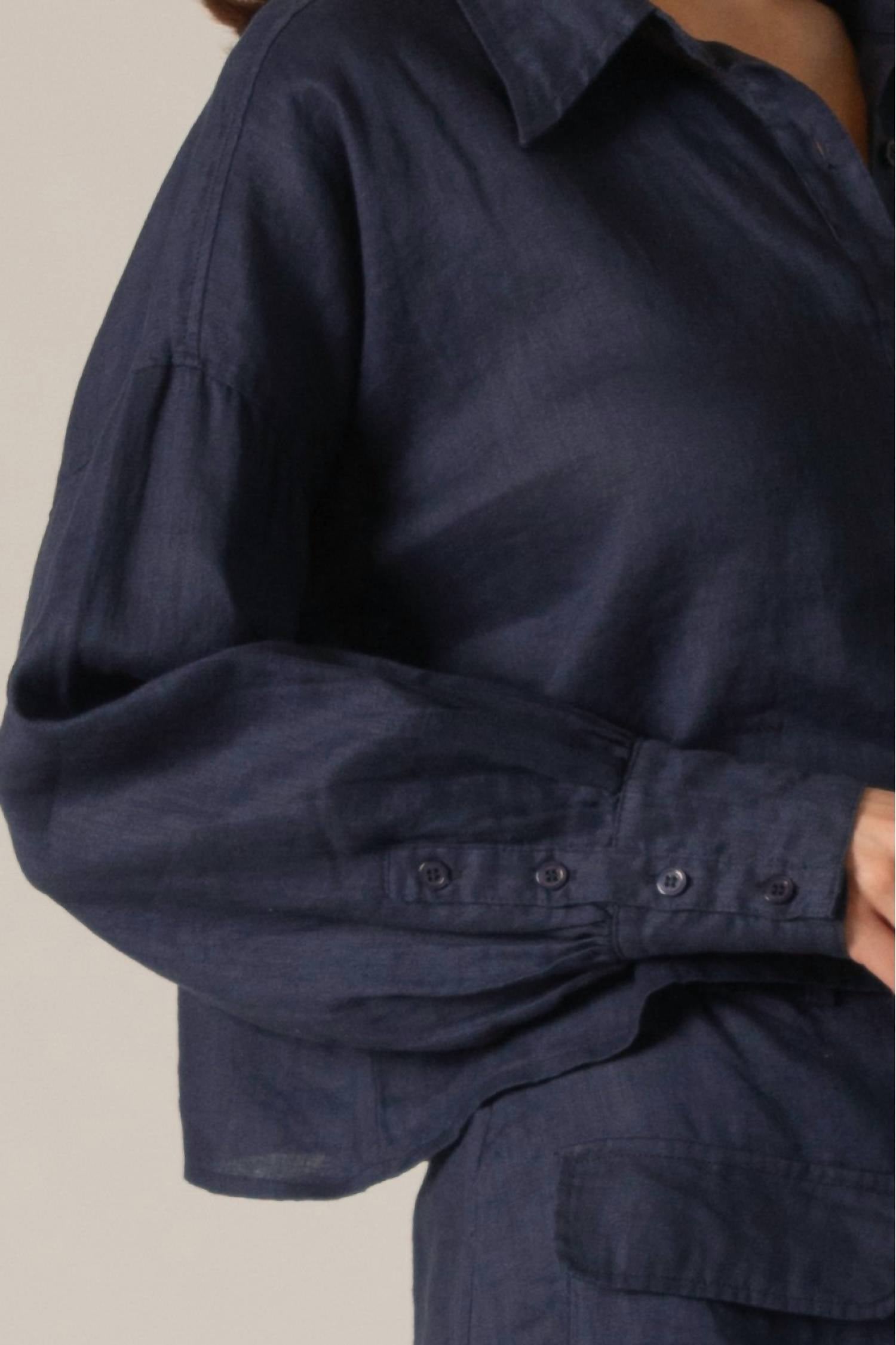 P.Cill - Frankie Linen Cropped Button Up Top