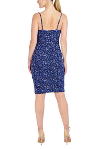 Laundry By Shelli Segal - V-neck Spaghetti Strap Ruched Side Floral Print Ity Dress