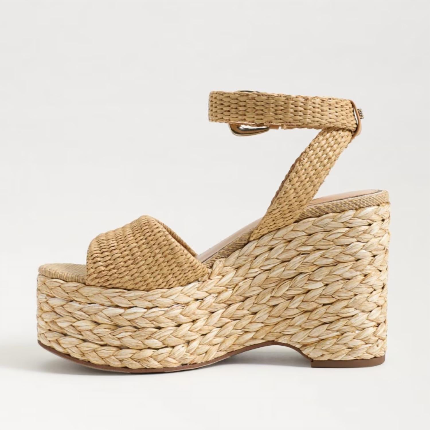 Sam Edelman Women's April Platform Sandal in sand raffia - women's sandal - detail view