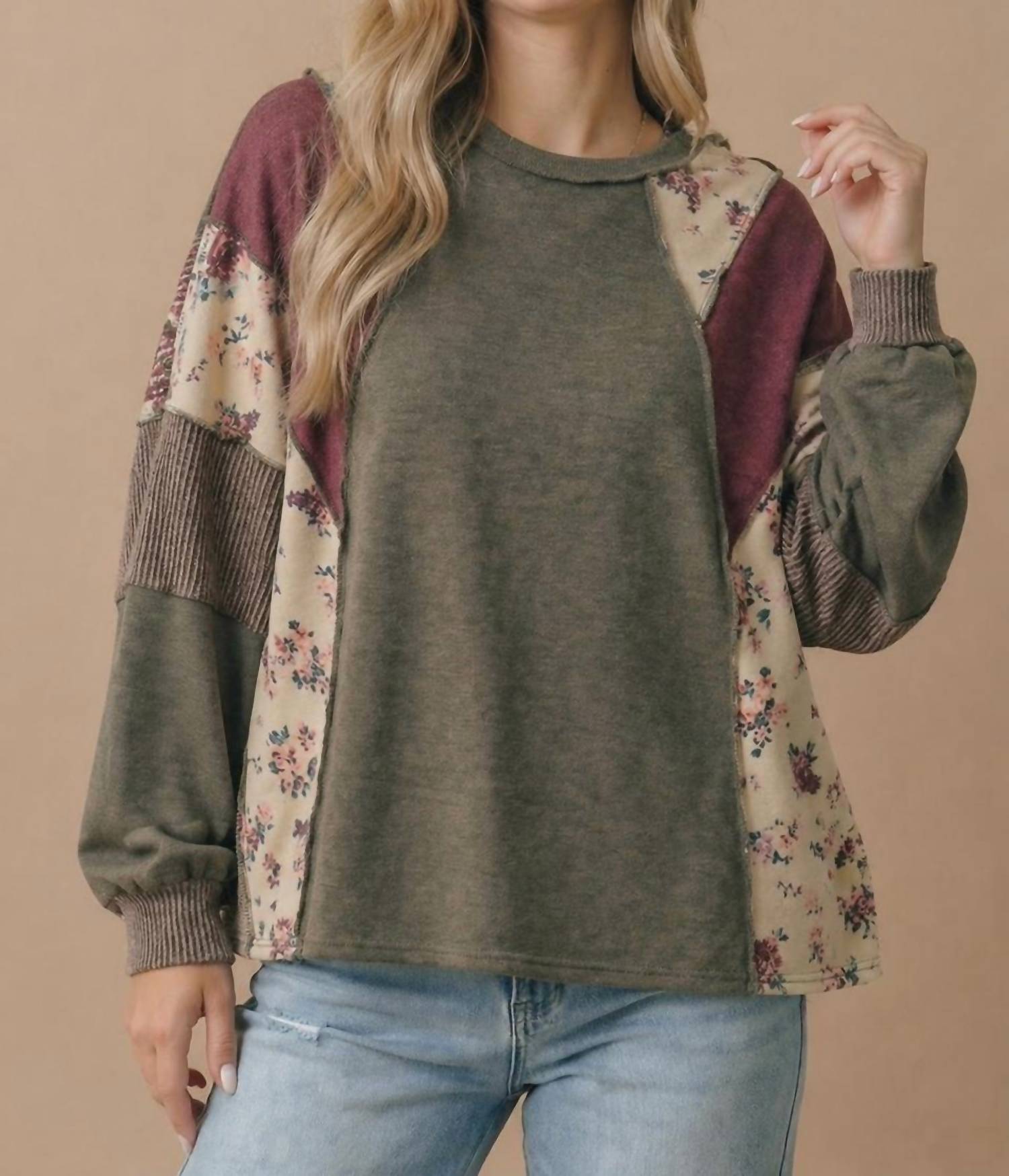 Haptics - Floral Color Block Knit Top