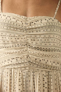 PROMESA Geometric Print Ruched Wide-leg Tiered Ruffle Jumpsuit in oatmeal - women's pants - view 6