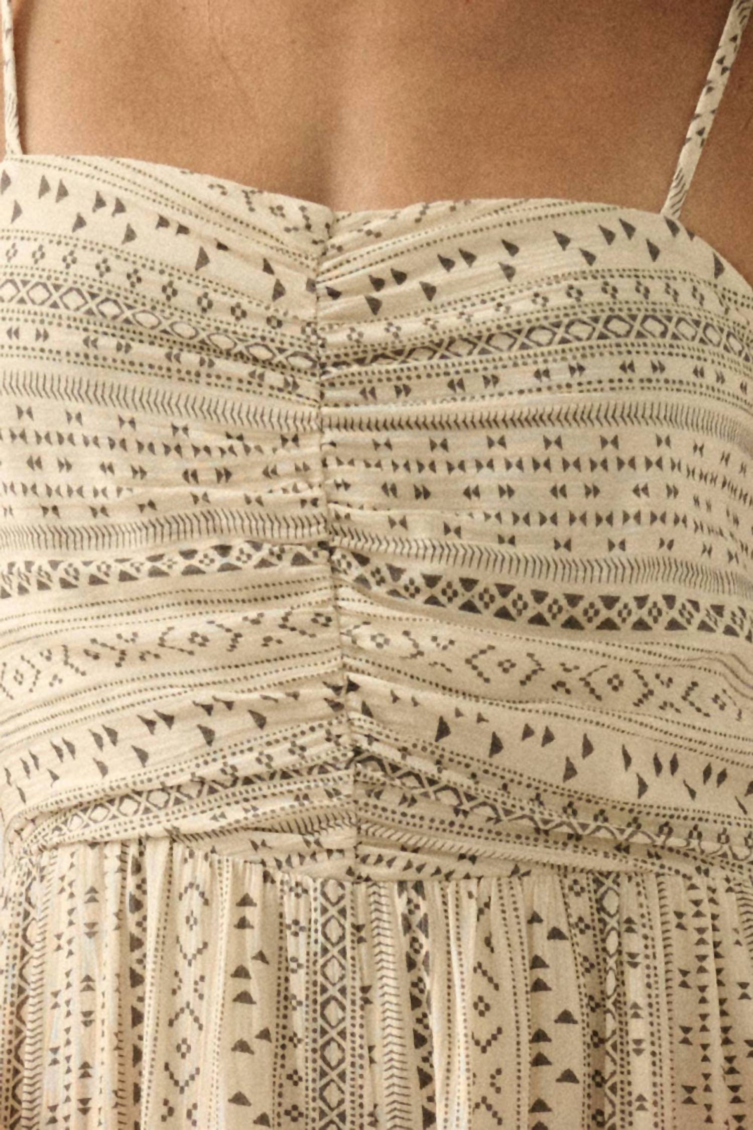 PROMESA Geometric Print Ruched Wide-leg Tiered Ruffle Jumpsuit in oatmeal - women's pants - view 6