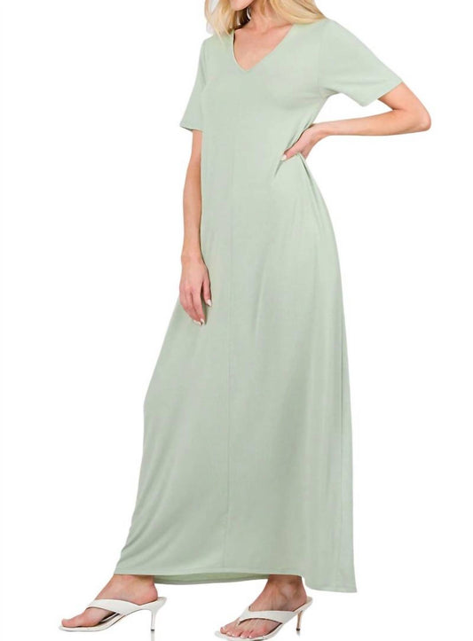 Zenana - V-Neck Short Sleeve Maxi Dress