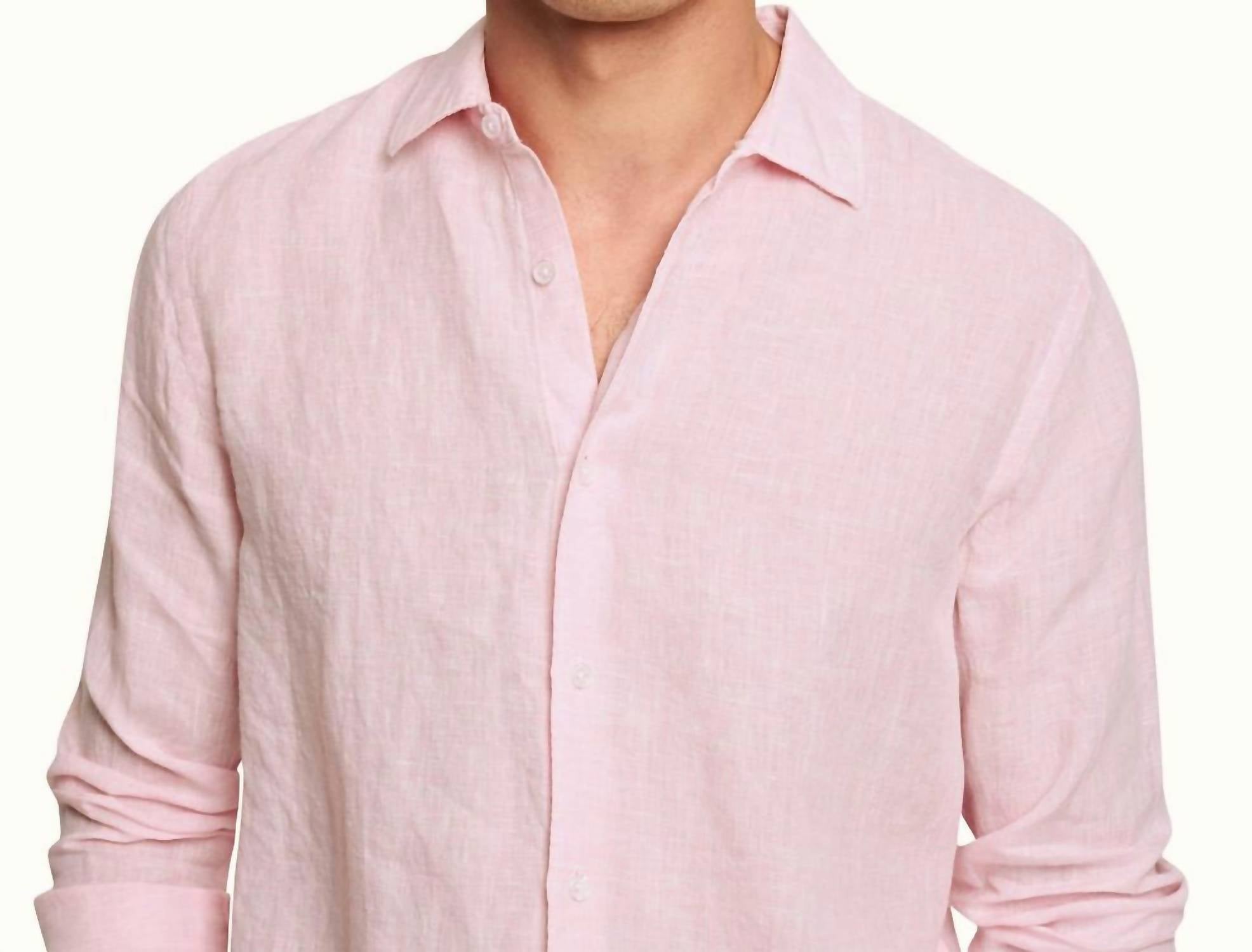 Orlebar Brown Giles Linen Long Sleeve Shirt in pale pink white - men's shirt - view 4