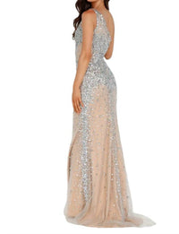 Terani Couture - Sequined One-shoulder High-slit Evening Dress