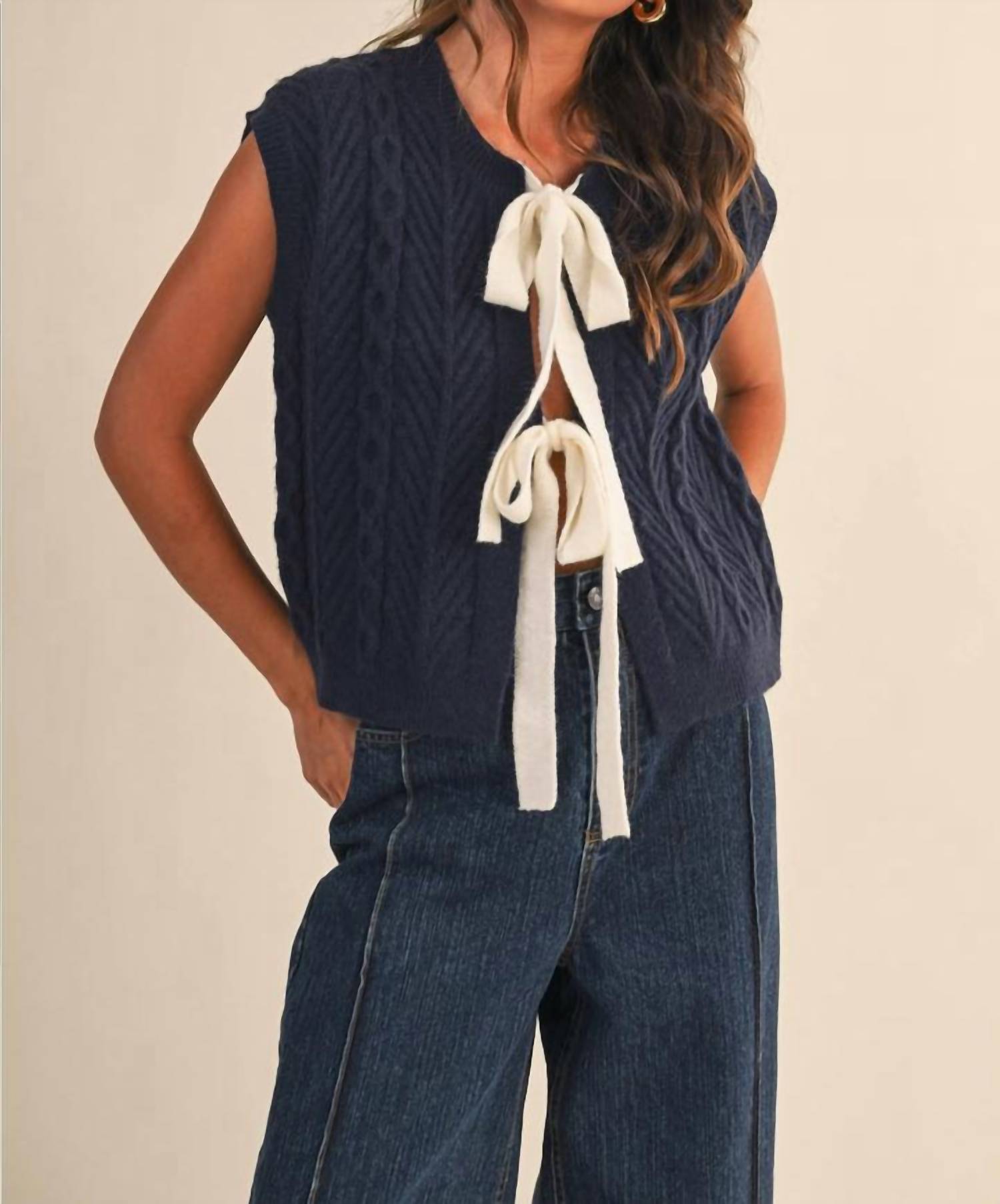 Klesis - Cable Knit With Front Ribbons Vest