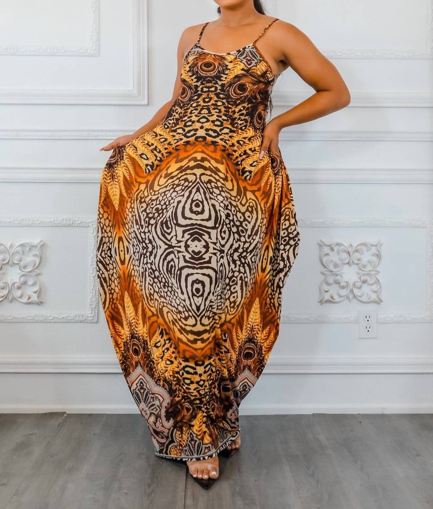 Surelymine - Circling Around Flow Multi Color Maxi Dress with Side Pockets