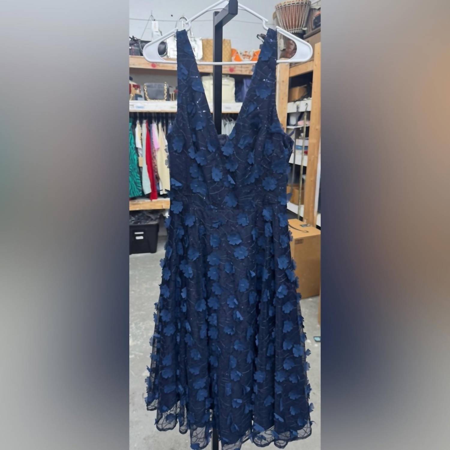 Eliza J Floral Lace Midi Dress in navy - women's dress - alternate view
