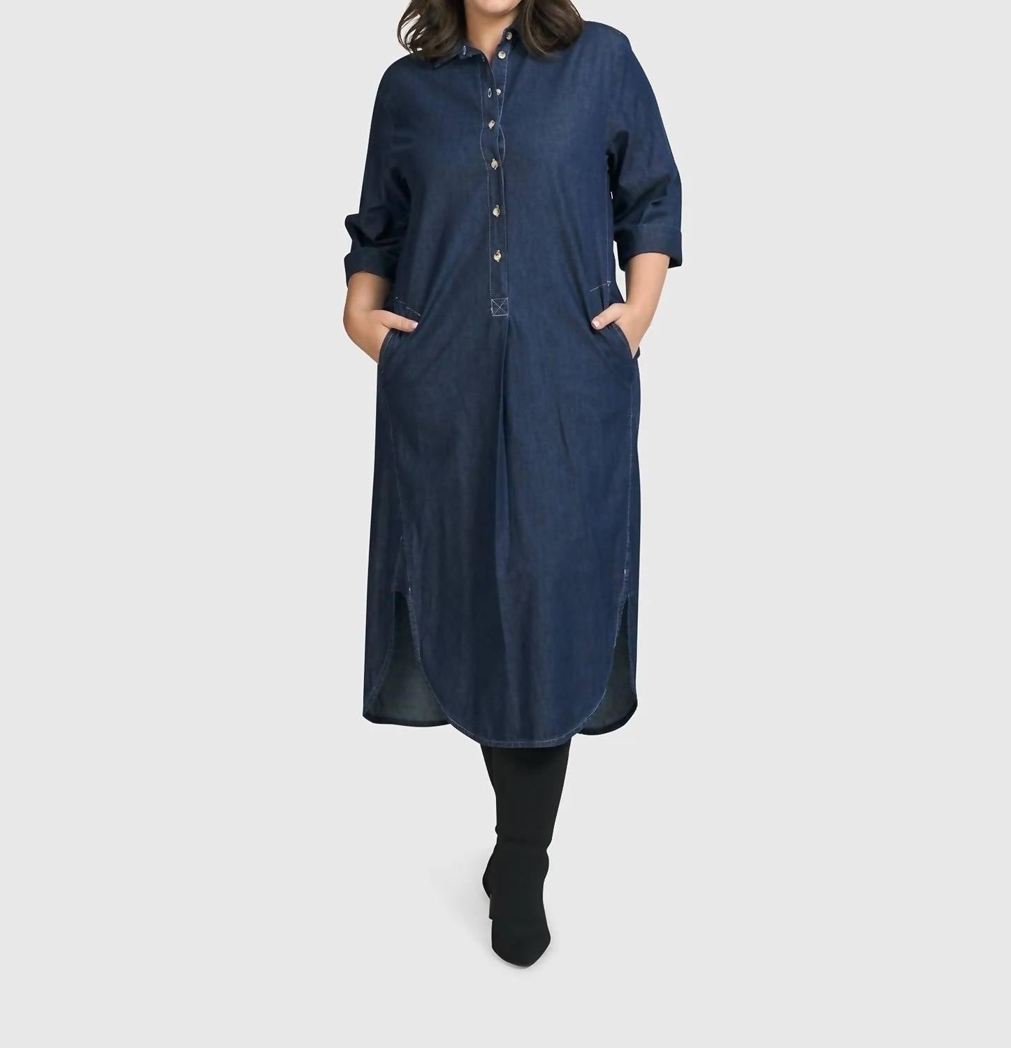 ALEMBIKA Joie Collared Dress in denim - women's dress