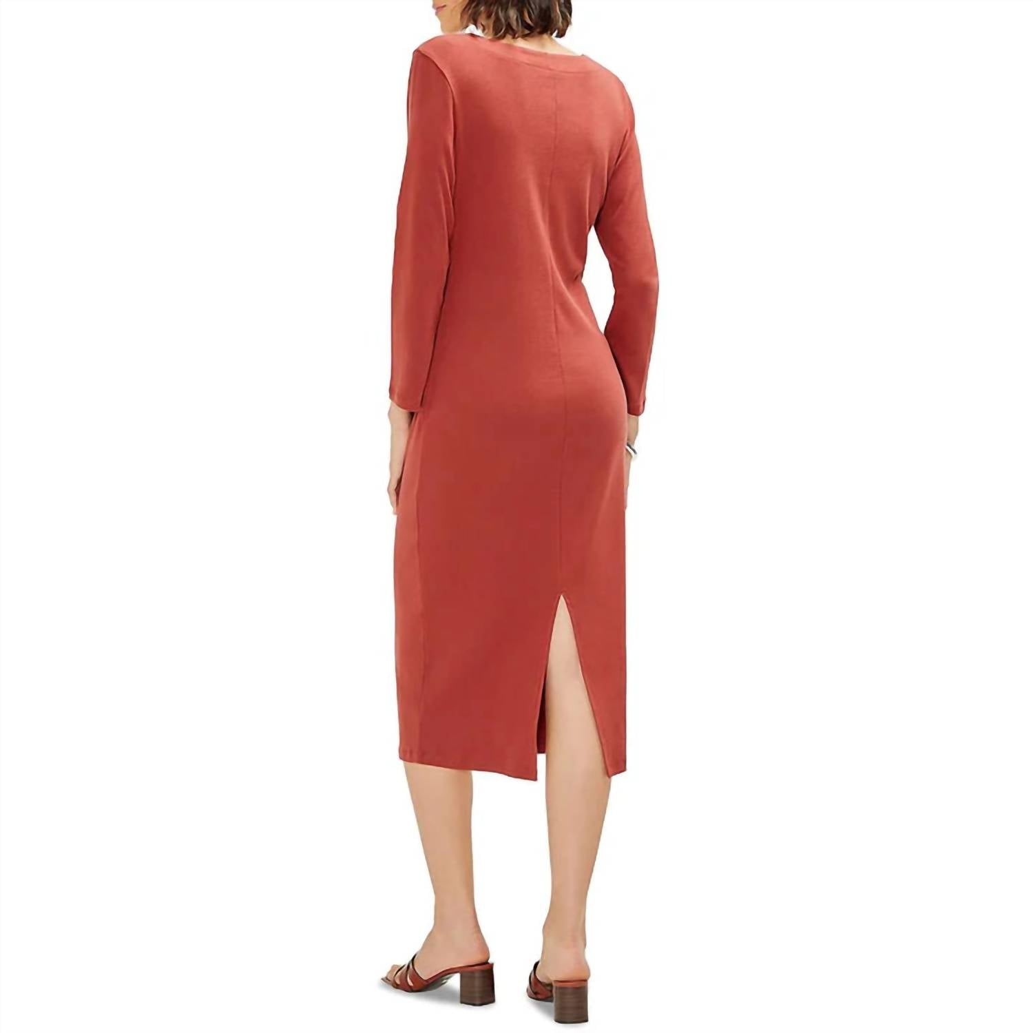 Three Dots - Women's V Neck Midi Sweatshirt Dress