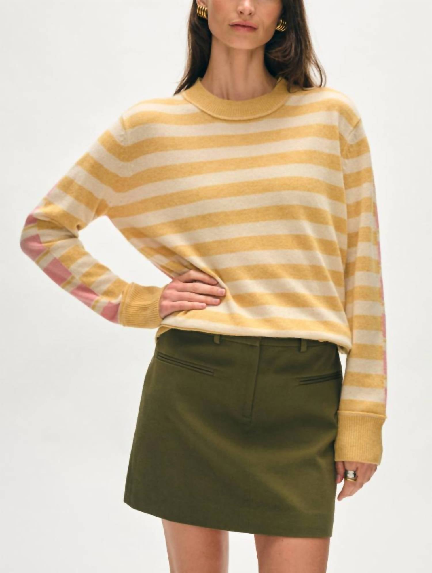 White + Warren - Cashmere Mixed Striped Crew Sweater