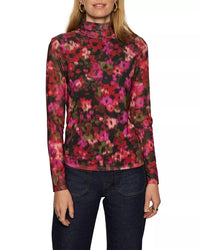 Sanctuary - Berry Glow Mock Neck Mesh Top