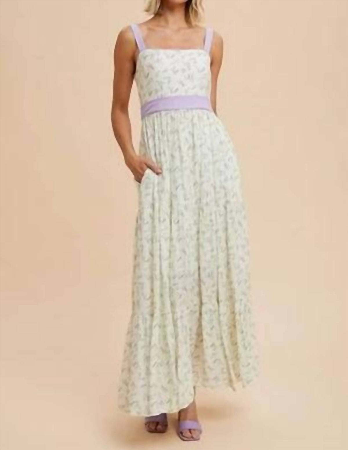 In-Loom - Viscose Contrasted Floral Print Maxi Dress