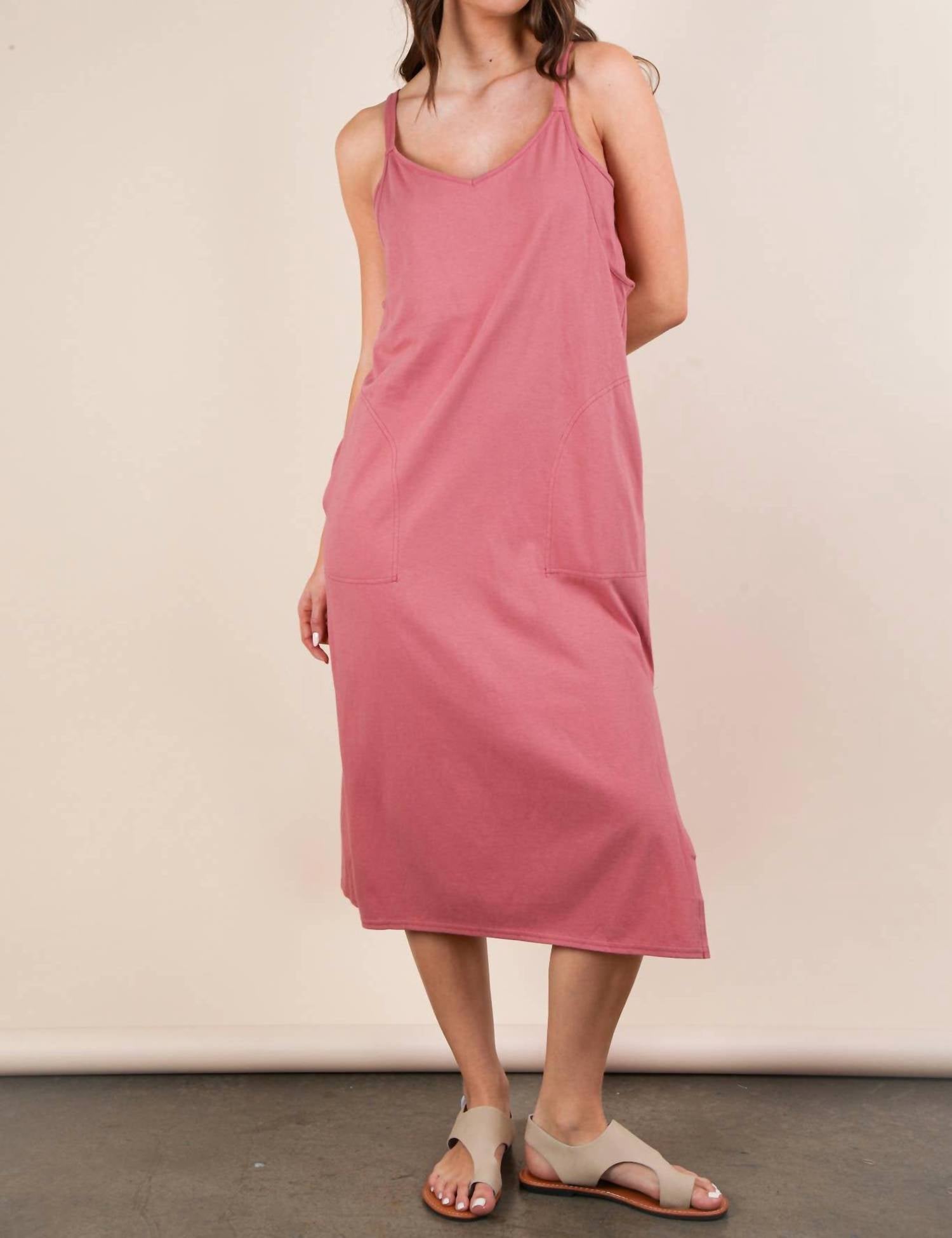 Very J - V-Neck Sleeveless Casual Comfy Midi Dress