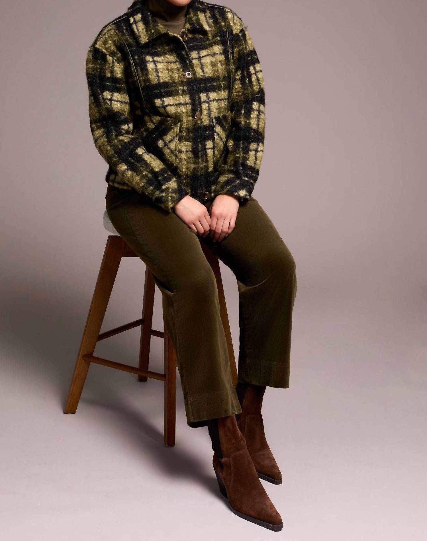 Tribal - Textured Plaid Lined Button-front Jacket