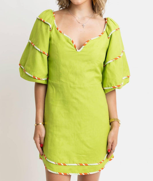 Karlie - Multi Trim Sweetheart Puff Sleeve Dress
