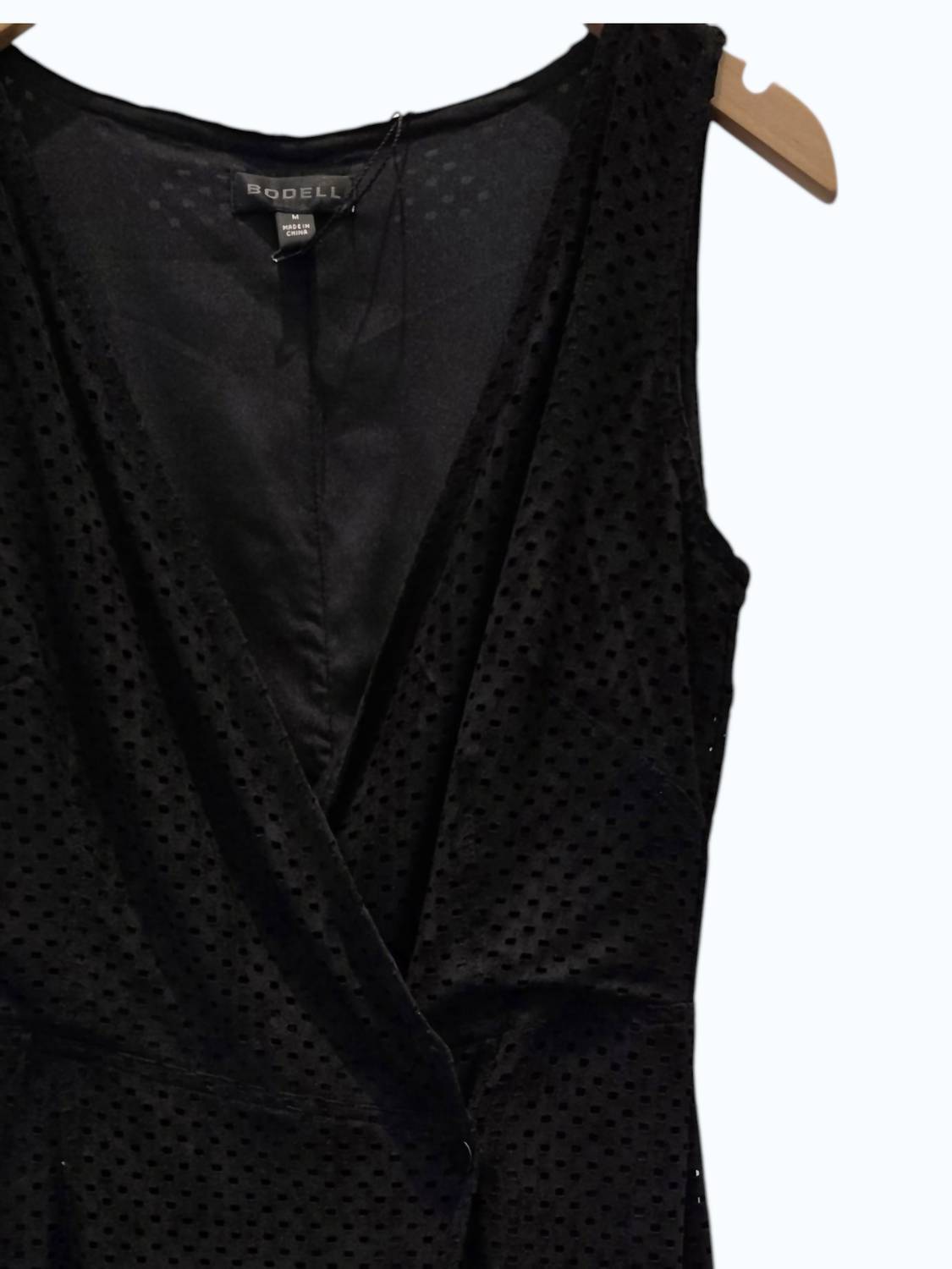 Sheri Bodell Women's Perforated Vegan Sude Snap Cross Dress in black - women's dress - detail view