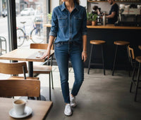 AE77 Classic Button Down in denim - women's long sleeve top - view 5