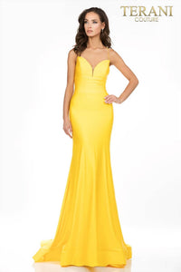 Terani Couture - Deep V Neck Formal Long Gown