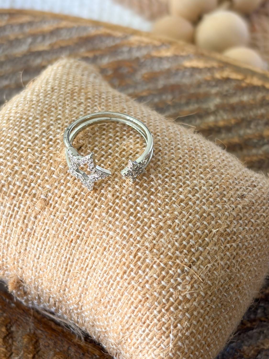 White Label - Women's Star Pave Silver Adjustable Ring