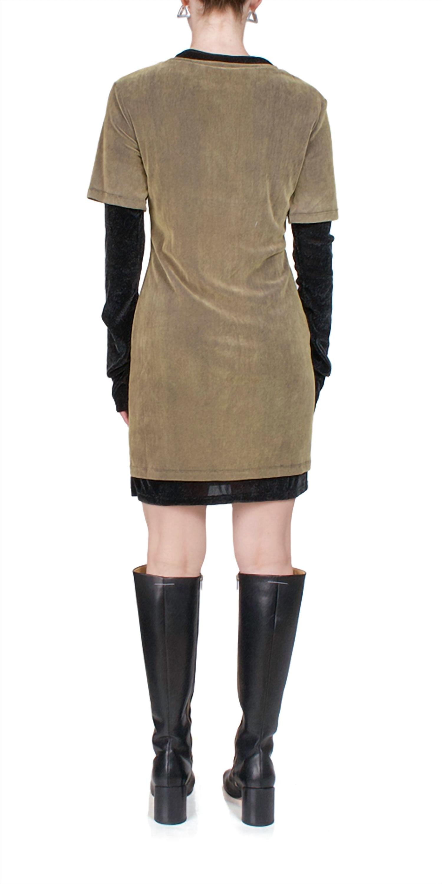 Priscavera - Velvet Mesh Layered T-shirt Dress