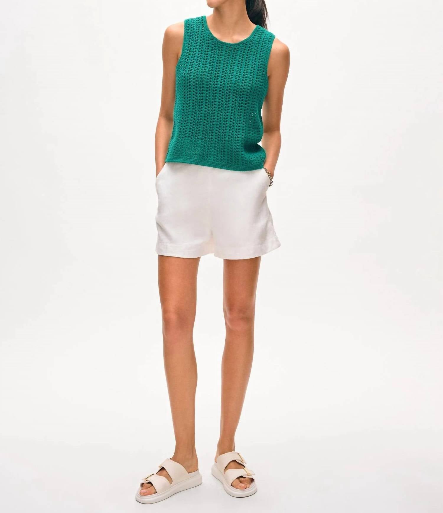 White + Warren - Lofty Cotton Crochet Sleeveless Tank