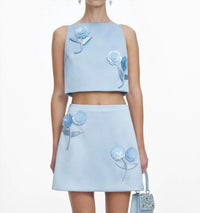 Self-Portrait - Satin 3d Sequin Flower Top