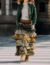 Farm Rio - Ayla Mixed Scarves Layered Maxi Skirt